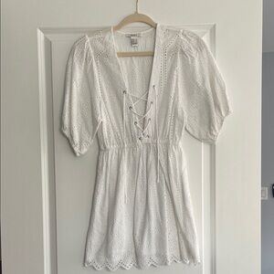 Forever 21 White Eyelet Lace-Up Dress